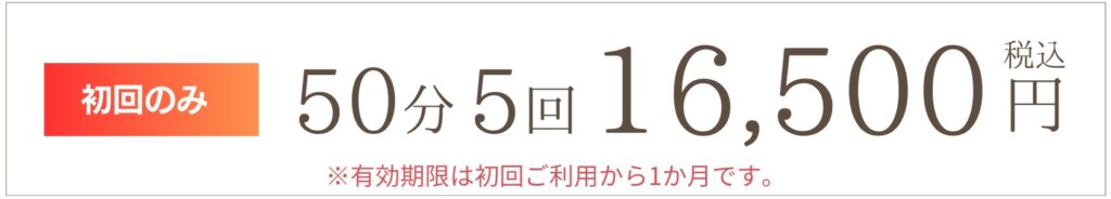 初回のみ50分5回16500円(税込) ※有効期限は初回ご利用から1か月です。